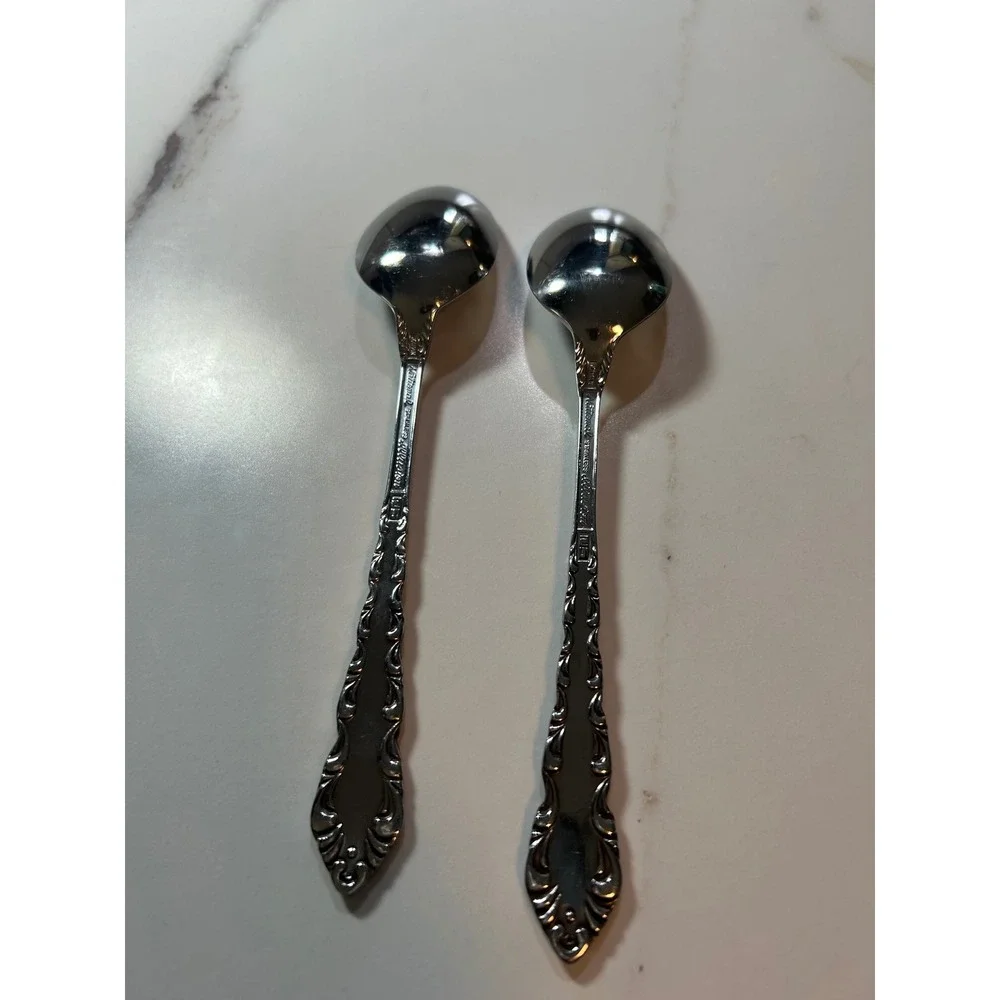 National Silver Co Illusion Stainless  Set of Dinnerspoon 2 Floral Scroll Glossy
